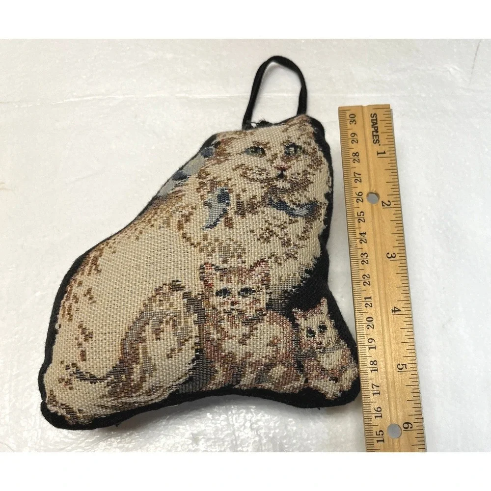 Vintage Tapestry Needle Point Plush Cat‎ Kittens Home Decor